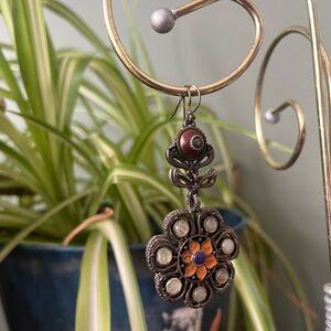 Floral bohemian Silver and Orange Earrings